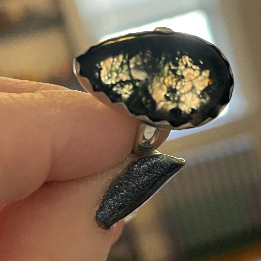 Sterling moss agate ring size 7